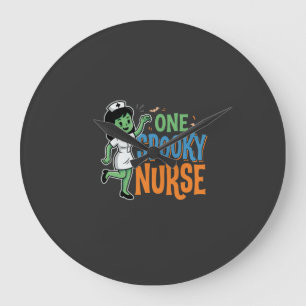 Grande Horloge Ronde Un design d'Halloween d'infirmière effrayante