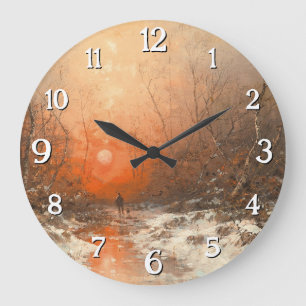 Grande Horloge Ronde Un sentier forestier avec chasseur au coucher du s