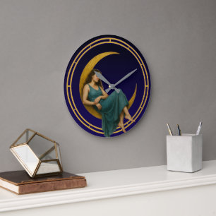 Grande Horloge Ronde Une Femme Sur Une Lune Croissante