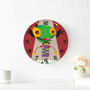 Grande Horloge Ronde Une fourmi Alien colorée dans Spotlight Quirky Sci