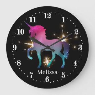 Grande Horloge Ronde unicorne de imaginaire mignon ajouter nom Grosse h