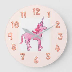 Grande Horloge Ronde Unicorne rose