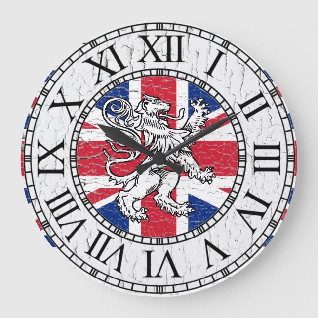 Grande Horloge Ronde Union Jack et lion patinés (Recto)