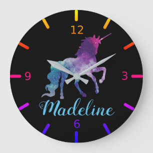 Grande Horloge Ronde Univers Licorne Coloré