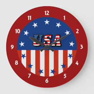 Grande Horloge Ronde USA - Drapeau américain et étoiles en cercle
