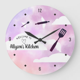 Grande Horloge Ronde Ustensiles volants d'anges célestes cuisines d'ai