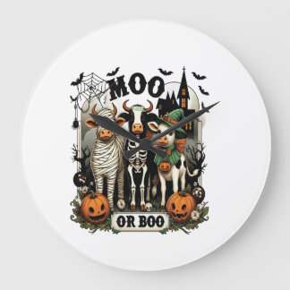 Grande Horloge Ronde Vache de Halloween Moo ou Boo