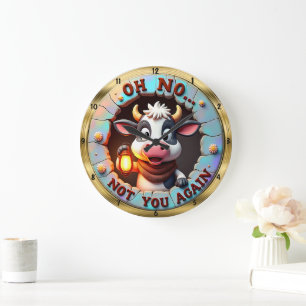 Grande Horloge Ronde Vache grincheuse Accueil humoristique