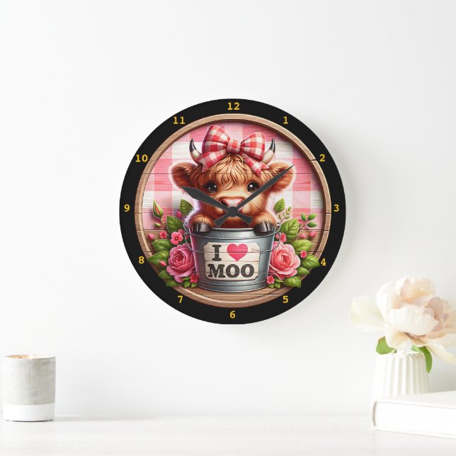 Grande Horloge Ronde Vache Highland charmante (Maison)