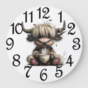 Grande Horloge Ronde Vache Highland de cuisine