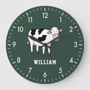 Grande Horloge Ronde Vache mignonne personnalisée avec nom retour à l'é