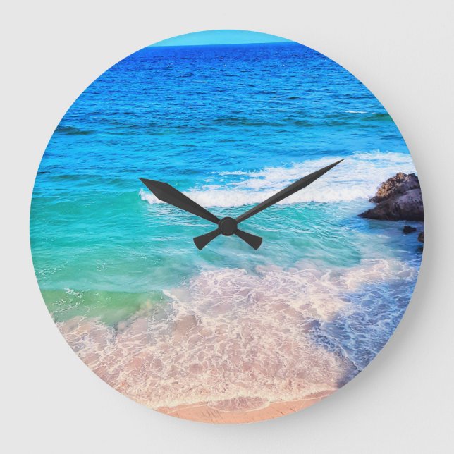 GRANDE HORLOGE RONDE VAGUES D'OCÉAN TURQUOISE BLEUE TROPICALES (Recto)