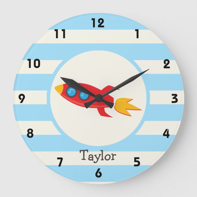 Grande Horloge Ronde Vaisseau spatial rouge de Rocket ; Rayures (Recto)