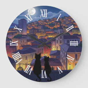 Grande Horloge Ronde Valparaiso Chili chats la Nuit