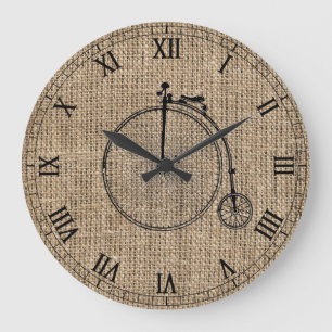 Grande Horloge Ronde Vélo vintage toile de jute