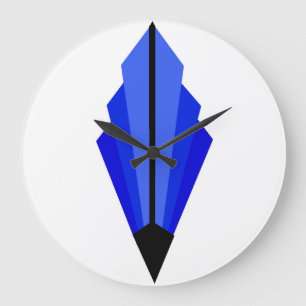 Grande Horloge Ronde Ventilateur Art déco en bleu foncé et noir