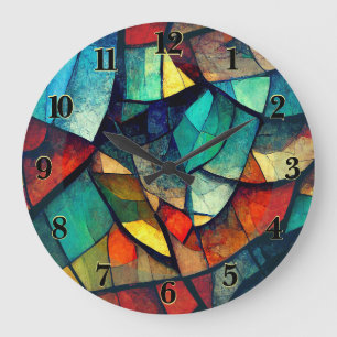 Grande Horloge Ronde Verre coloré en verre coloré Abstraction