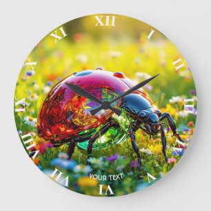Grande Horloge Ronde Verre poli Imaginaire fin Ladybug