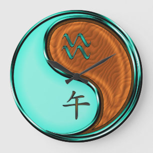 Grande Horloge Ronde Verseau & Cheval de Bois