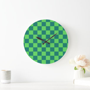 Grande Horloge Ronde Vert bleu À damiers En vichy Motif