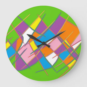 Grande Horloge Ronde Vert clair avec design jaune violet orange