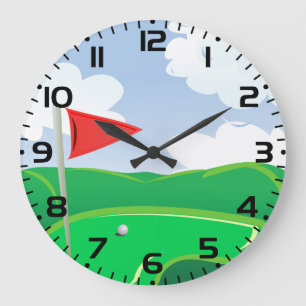 Grande Horloge Ronde Vert de golf avec drapeau rouge et balle