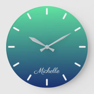 Grande Horloge Ronde Vert et bleu foncé personnalisé