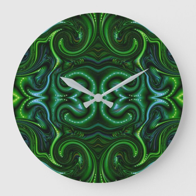 Grande Horloge Ronde Vert Tourbillonnant tacheté Abstrait en verre d'ar (Recto)