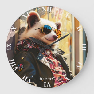 Grande Horloge Ronde Veste en cuir Imaginaire mignonne Possum