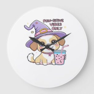 Grande Horloge Ronde Vibes Positives pour Pattes Seulement Chien Mignon