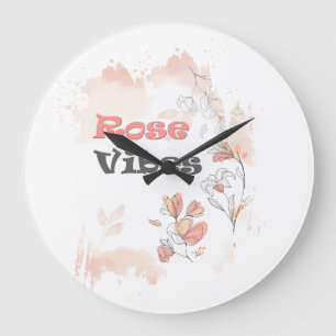 Grande Horloge Ronde Vibes roses - Esthétique de l'humeur florale