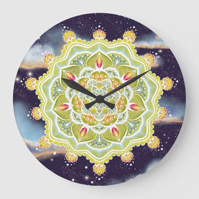Grande Horloge Ronde Vibrant summer mandala dark night clock (Recto)