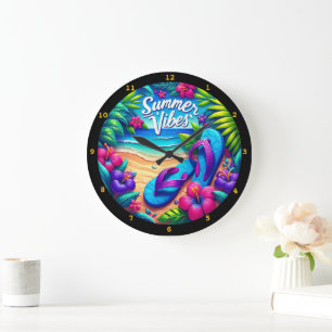 Grande Horloge Ronde Vibrant "Summer Vibes" Mur de plage