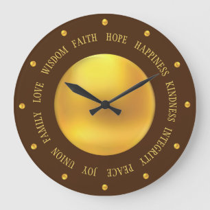 Grande Horloge Ronde Vibrations positives élégantes or et marron