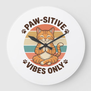 Grande Horloge Ronde Vibrations Positives Uniquement Chat Méditant Desi