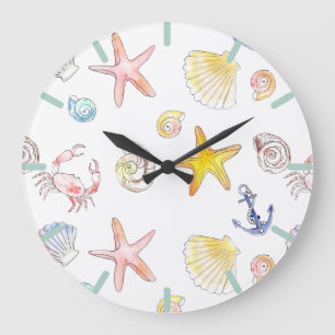 Grande Horloge Ronde Vie marine et Ancres
