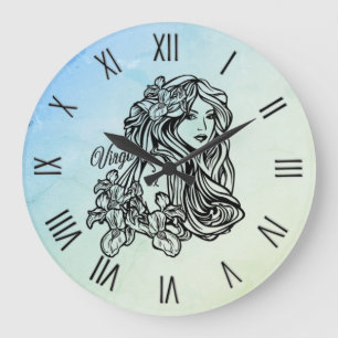 Grande Horloge Ronde Vierge du zodiaque brumeux en chiffres romains
