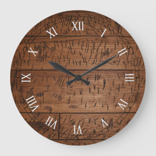 Grande Horloge Ronde vieux bois rayé