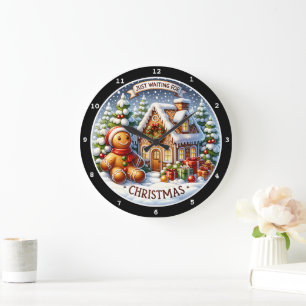 Grande Horloge Ronde Village de pain d'épices Charme Festif Mur de Noël