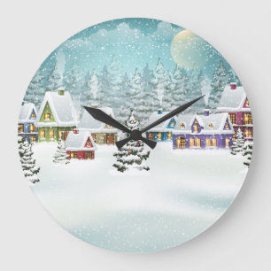 Grande Horloge Ronde Village d'hiver : paysage enneigé