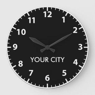 Grande Horloge Ronde Villes du monde (nombres légers)
