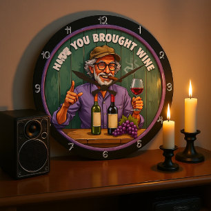 Grande Horloge Ronde Vin et Cigar pour homme souriant