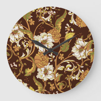 Grande Horloge Ronde Vintage baroque fleuri : magnolias, motif rose.