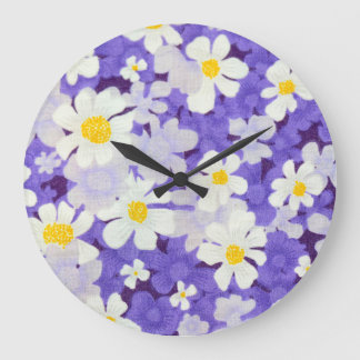 Grande Horloge Ronde Vintage coloré : Motif Fleur sans couture