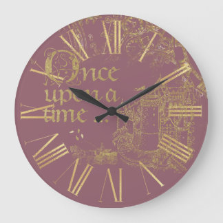 Grande Horloge Ronde Vintage conte fée thème Gold Castle sur Blush