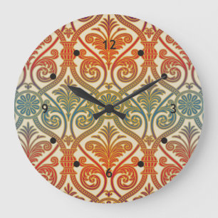 Grande Horloge Ronde Vintage Damask Contour Wallpaper - bleu violet rou