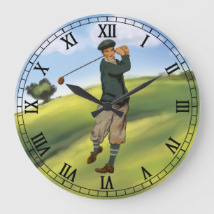 Grande Horloge Ronde Vintage look Golfer Golf taking a swing