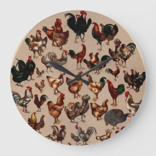 Grande Horloge Ronde Vintage race de volaille Motif  