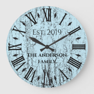 Grande Horloge Ronde Vintage Rustique Antique Nom de Famille Chiffre Ro