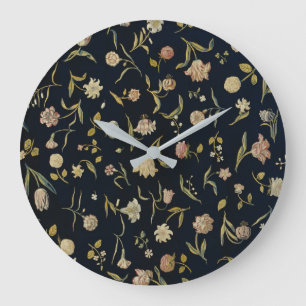 Grande Horloge Ronde Vintage Rustique Botanique Floral Motif
